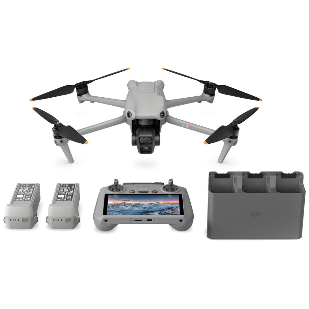 DJI Air 3 Fly More Combo + DJI RC 2 / RC-N2 4K UHD Professional Drone with Medium-Tele & Wide-Angle Dual Primary Camera, 48MP Photos & 4K/60fps HDR Videos, Omnidirectional Obstacle Sensor, 20km HD Video Transmission, 46-Min Max Flight Time