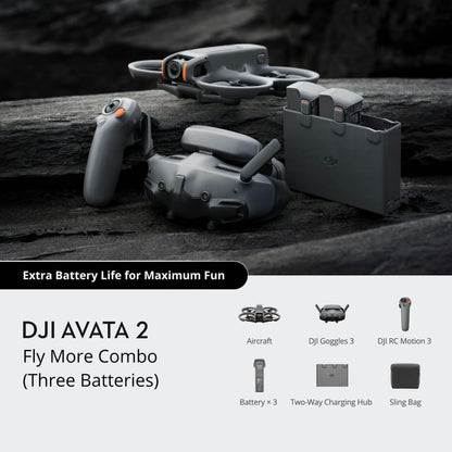 DJI AVATA 2 Fly More Combo (Single / Three Battery) 4K 60fps 46GB FPV Immersive Drone with 23 Minutes Max Flight Time, DJI O4 13Km Max Video Transmission, Easy ACRO, RTH, Turtle Mode and RockSteady / HorizonSteady Stabilization