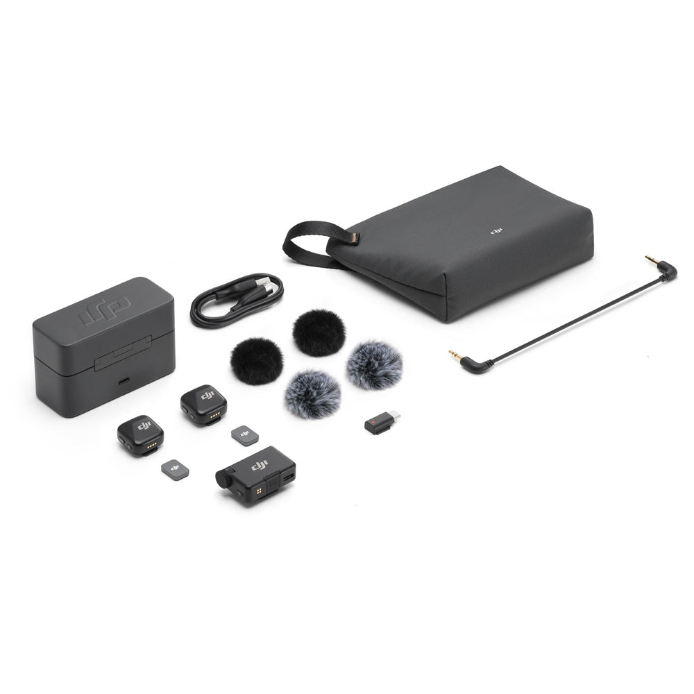 DJI Mic Mini 2-Person (Dual TX + RX) Compact 2.4Ghz Wireless Omnidirectional Microphone System and 1920mAh Charging Case with Bluetooth 5.3, 2 Level Noise Cancelling, Max 400m / 1312ft Operating Range and Mimo App Support