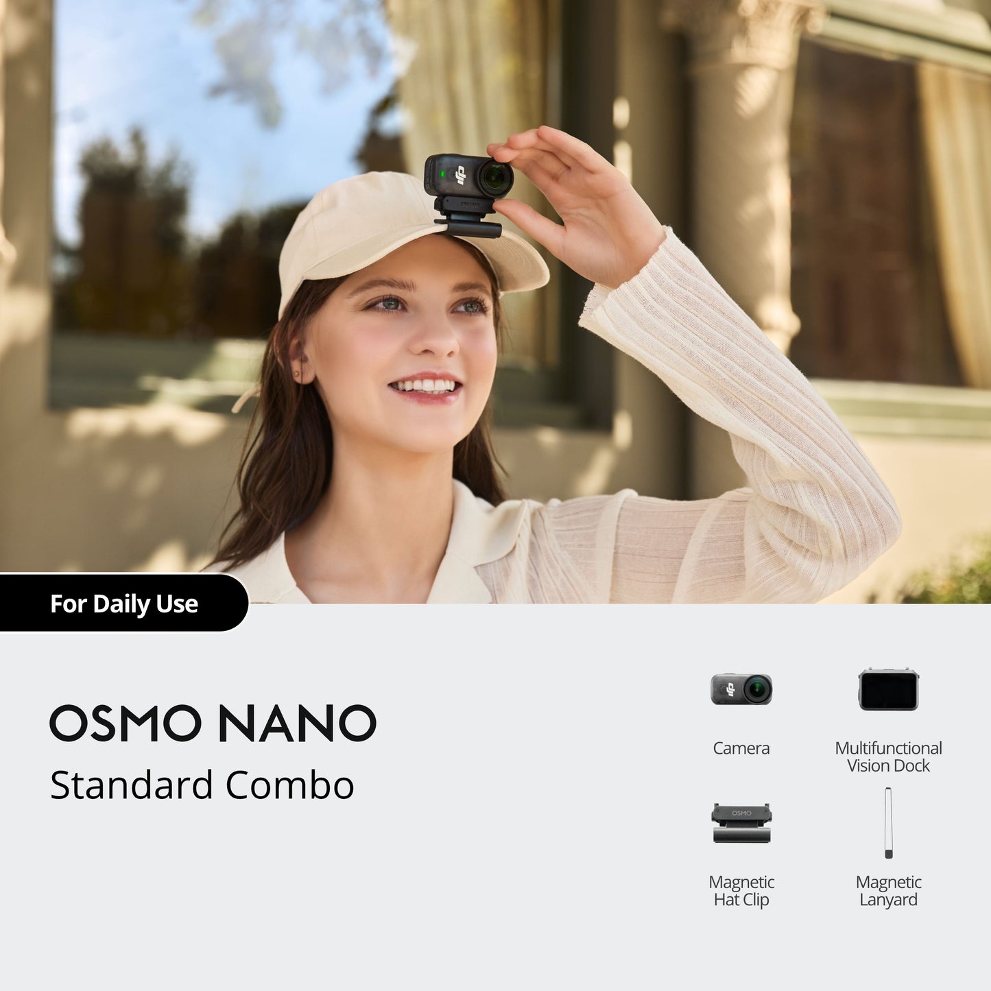 DJI OSMO NANO 128GB 64GB Wearable Action Camera 4K 60fps Video IPX4 Multifunctional Live View Vision Dock 10m Waterproof Wide FOV OsmoAudio 200Mins Extended Battery Life