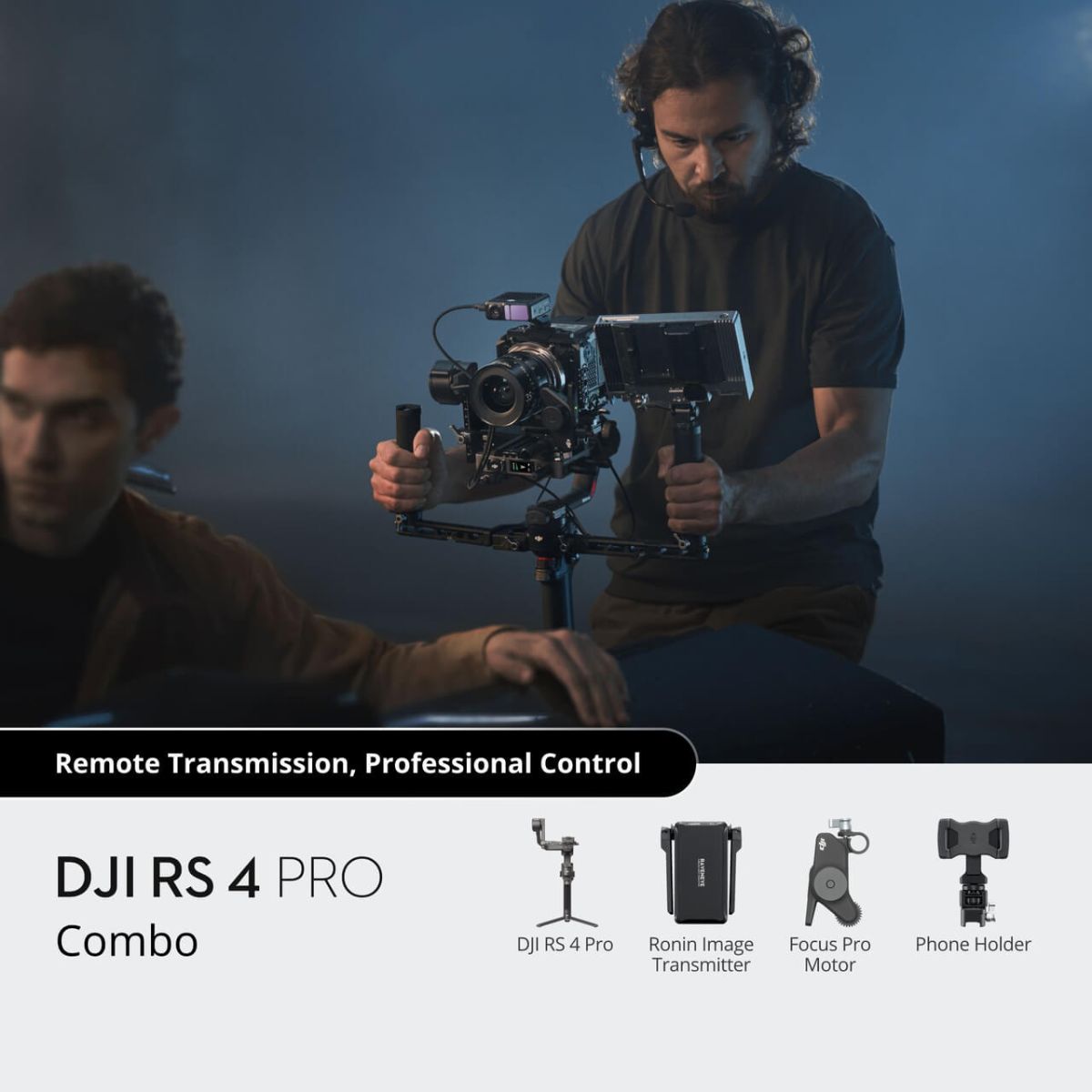 DJI Ronin RS 4 Pro Combo 3-Axis Camera Gimbal Stabilizer w/ Image Transmitter, Focus Pro Motor, LIDAR Focus, 4.5Kg Max Payload, Carbon Fiber Axis Arms 2nd Gen Auto Locks, 13Hr Operating Time & OLED Touchscreen Control for DSLR Mirrorless