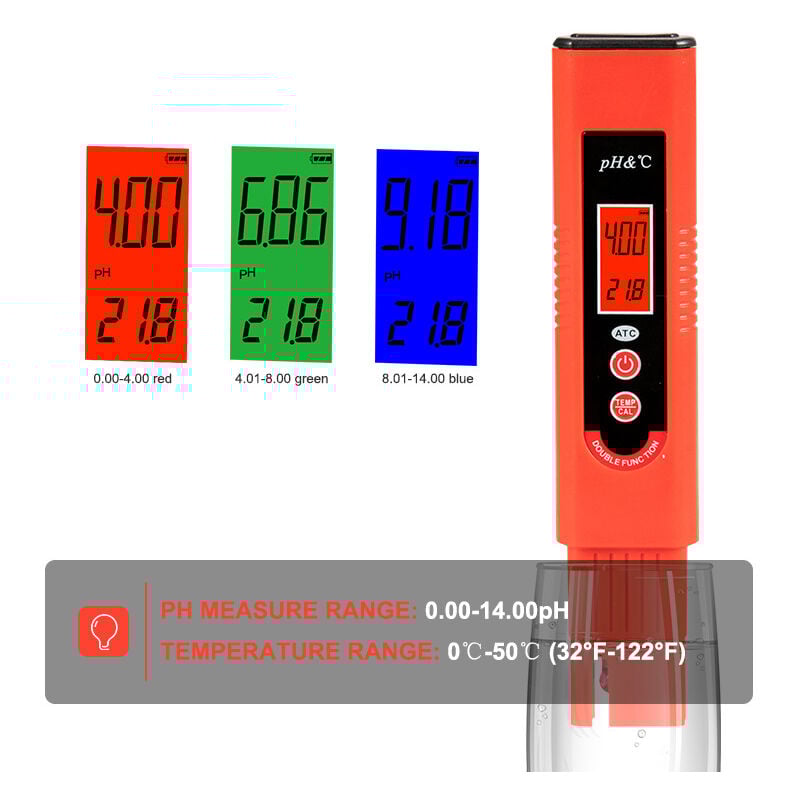 EagleTech Portable Digital PH Meter Tester Pen 0.0-14.0 PH for Water Drink Food Lab Aquarium PH Monitor with ATC