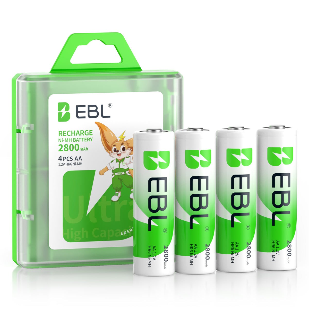 EBL LN-8112 1.2V AA 2800mAh High Power Ni-MH Nickel Metal Hydride Rechargeable Battery with Low Self Discharge, Environmental-Friendly Construction, and Included Storage Case for Portable and Emergency Electronics (Pack of 4)