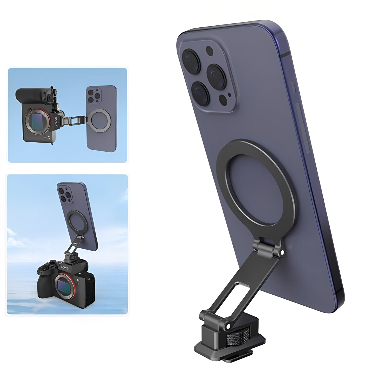 Pxel MagSafe Phone Holder with Aluminum Cold Shoe Mount, Magnetic Ring, Up to 0°-240° Damping Adjustment for iPhone 16 15 14 to 11 and Smartphone Andoinds | AA-PH3