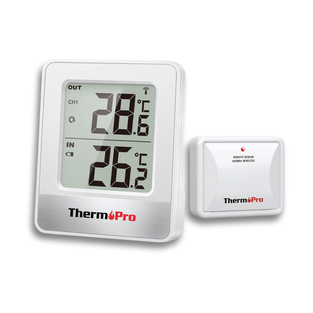 ThermoPro TP200C Wireless Indoor Outdoor Thermometer with 150m Range, Rainproof Sensor, Supports 3 Channels, Accurate Digital Temperature Monitor for Home, Garden Cellar, Greenhouse & Living Room