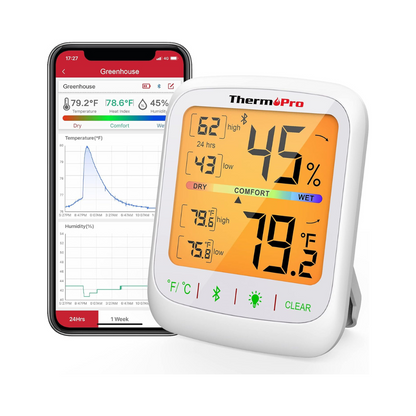 ThermoPro TP359 Bluetooth Hygrometer Thermometer 260FT Wireless Indoor Temperature & Humidity Monitor with App Alerts, Data Storage & Backlit Display for Greenhouse, Living Room, Bath Room and Bed Room