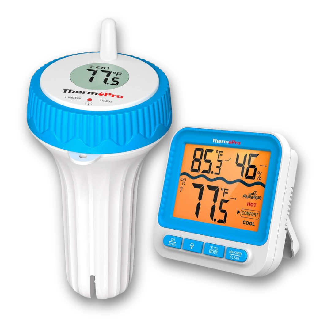 ThermoPro TP211B Floating Digital Pool Wireless Thermometer with 500FT Range, Large Backlit Display, IPX8 Waterproof, Easy Read for Cold Plunge, Hot Tub, Aquarium, Baby Bath, Pond and Swimming Pool