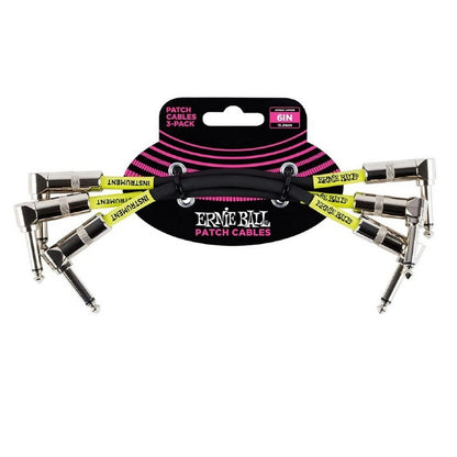 Ernie Ball 3-Pack 15cm Right Angle Patch Cable with Durable PVC Jacket for Guitar Pedals & Effects - Musical Instruments and Accessories | 6050