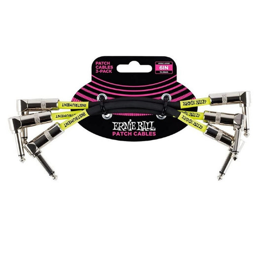 Ernie Ball 3-Pack 15cm Right Angle Patch Cable with Durable PVC Jacket for Guitar Pedals & Effects - Musical Instruments and Accessories | 6050