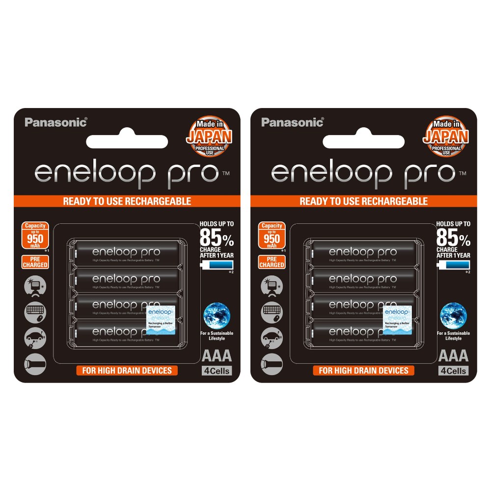 Panasonic Eneloop Pro BK-4HCCE-4BT Rechargeable Battery AAA Pack of 4 (Black) x2