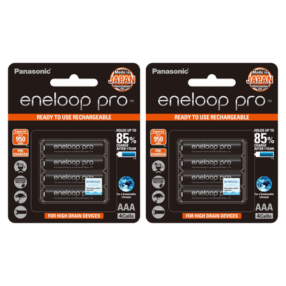 Panasonic Eneloop Pro BK-4HCCE-4BT Rechargeable Battery AAA Pack of 4 (Black) x2