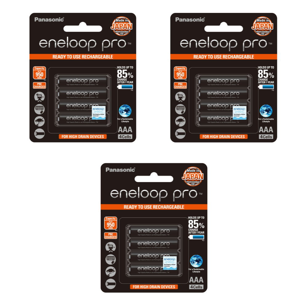 Panasonic Eneloop Pro BK-4HCCE-4BT Rechargeable Battery AAA Pack of 4 (Black) x3