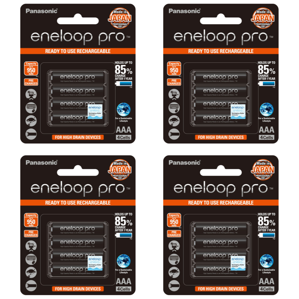 Panasonic Eneloop Pro BK-4HCCE-4BT Rechargeable Battery AAA Pack of 4 (Black) x4