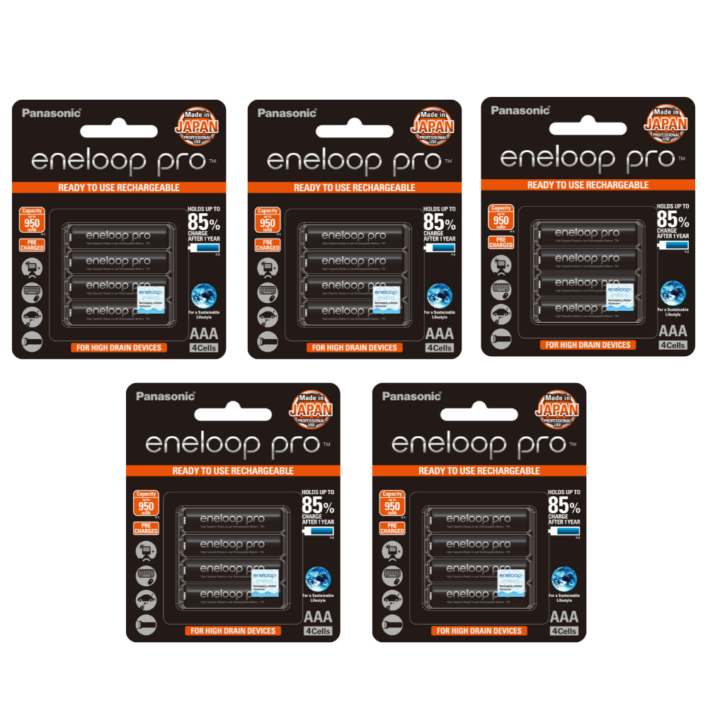 Panasonic Eneloop Pro BK-4HCCE-4BT Rechargeable Battery AAA Pack of 4 (Black) x5