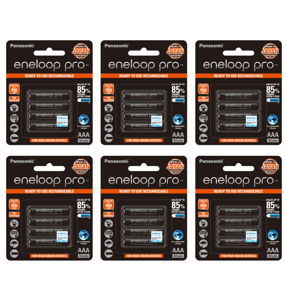 Panasonic Eneloop Pro BK-4HCCE-4BT Rechargeable Battery AAA Pack of 4 (Black) x6