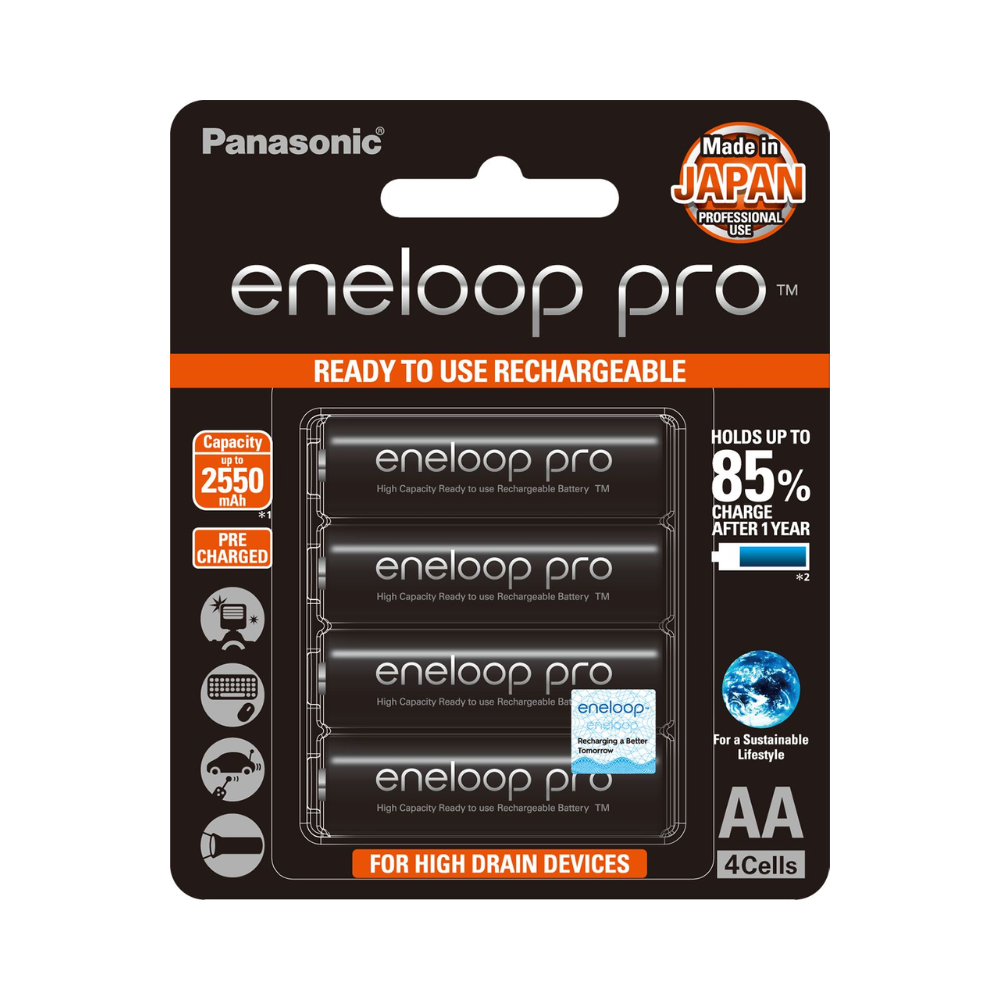 Panasonic Eneloop Pro BK 3HCCE 4BT AA Rechargeable Battery Pack of 4 (Black)