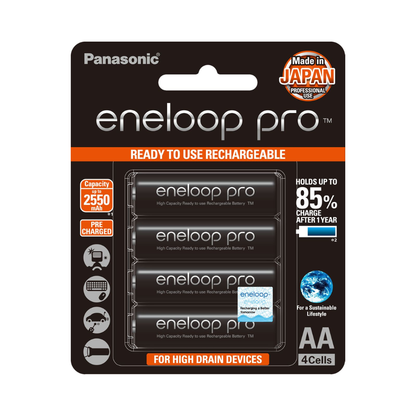 Panasonic Eneloop Pro BK 3HCCE 4BT AA Rechargeable Battery Pack of 4 (Black)