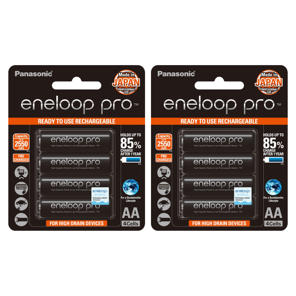 Panasonic Eneloop Pro BK 3HCCE 4BT AA Rechargeable Battery Pack of 4 (Black) x2