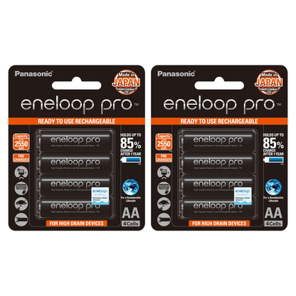 Panasonic Eneloop Pro BK 3HCCE 4BT AA Rechargeable Battery Pack of 4 (Black) x2