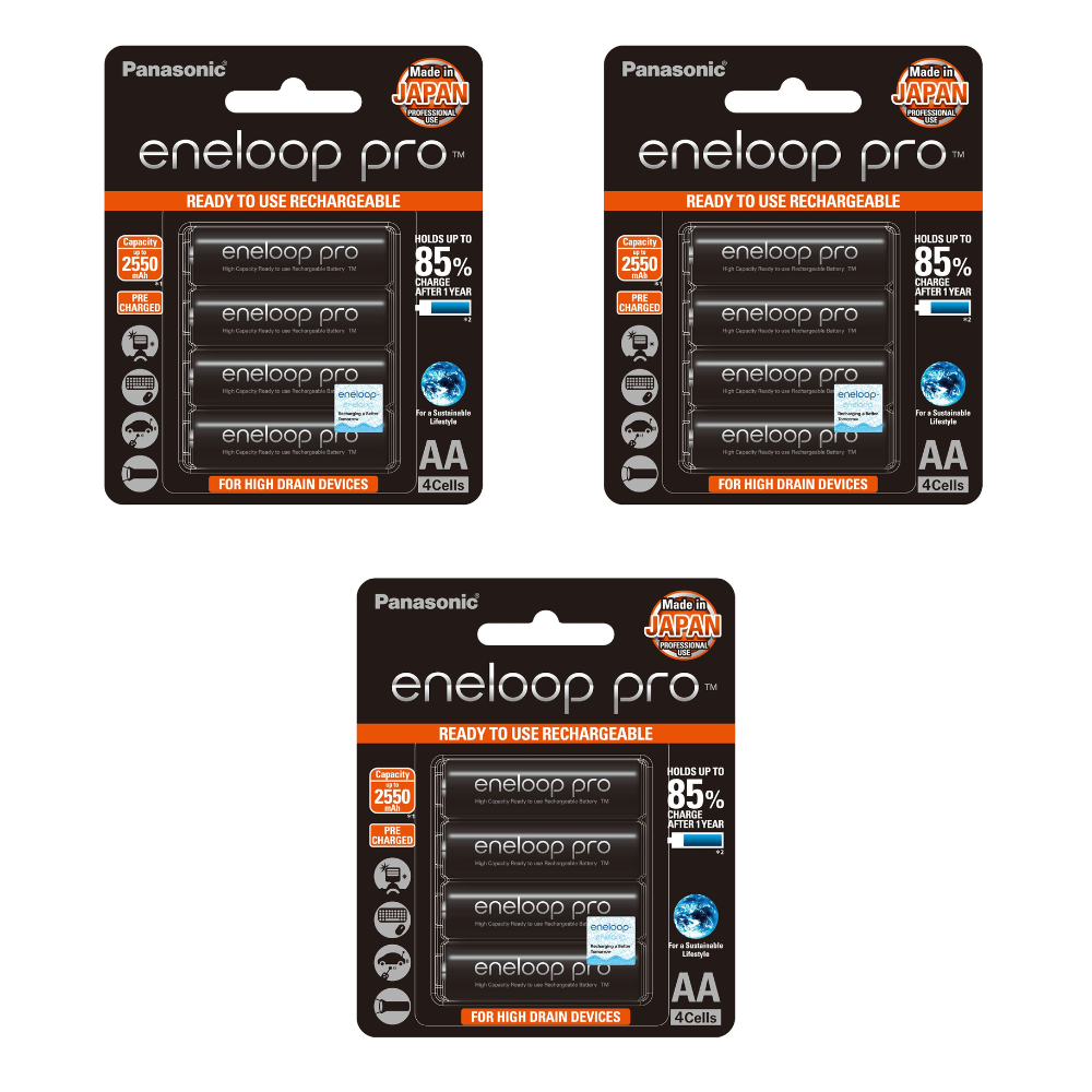 Panasonic Eneloop Pro BK 3HCCE 4BT AA Rechargeable Battery Pack of 4 (Black) x3