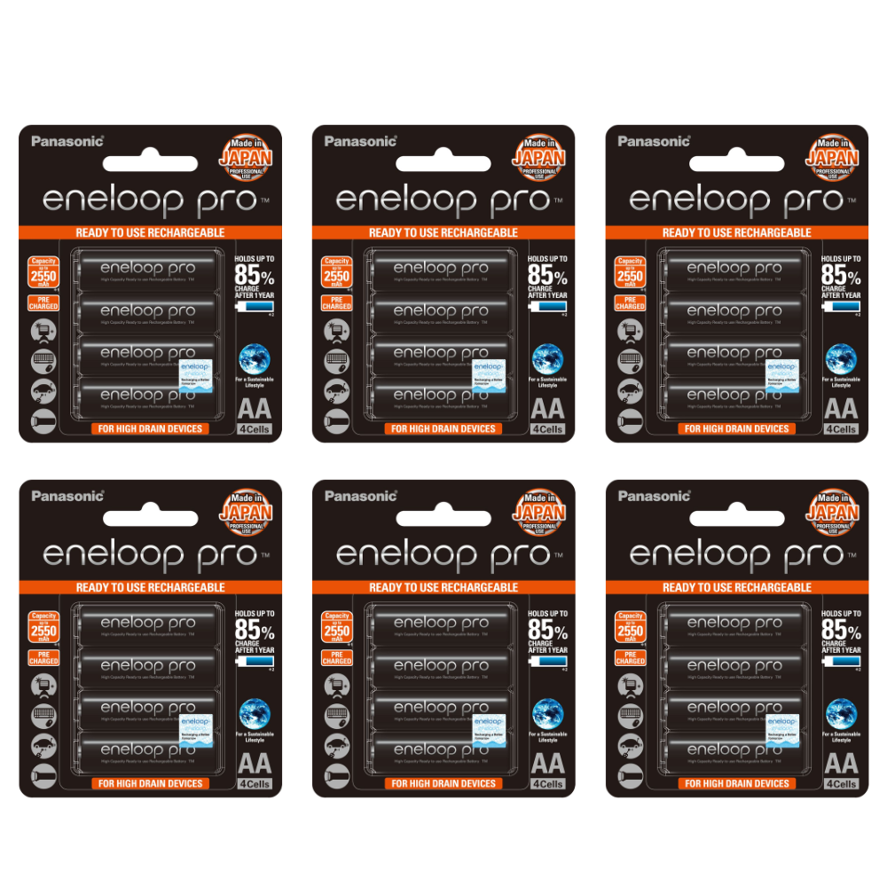 Panasonic Eneloop Pro BK 3HCCE 4BT AA Rechargeable Battery Pack of 4 (Black) x6