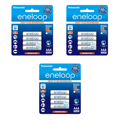 Panasonic Eneloop BK 4MCCE 4BT AAA Rechargeable Battery Pack of 4 (White) x3
