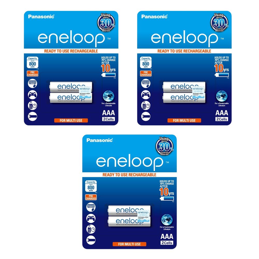 Panasonic Eneloop BK-4MCCE-2BT Rechargeable Battery AAA Pack of 2 (White) x3