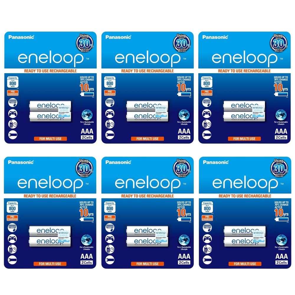 Panasonic Eneloop BK-4MCCE-2BT Rechargeable Battery AAA Pack of 2 (White) x6