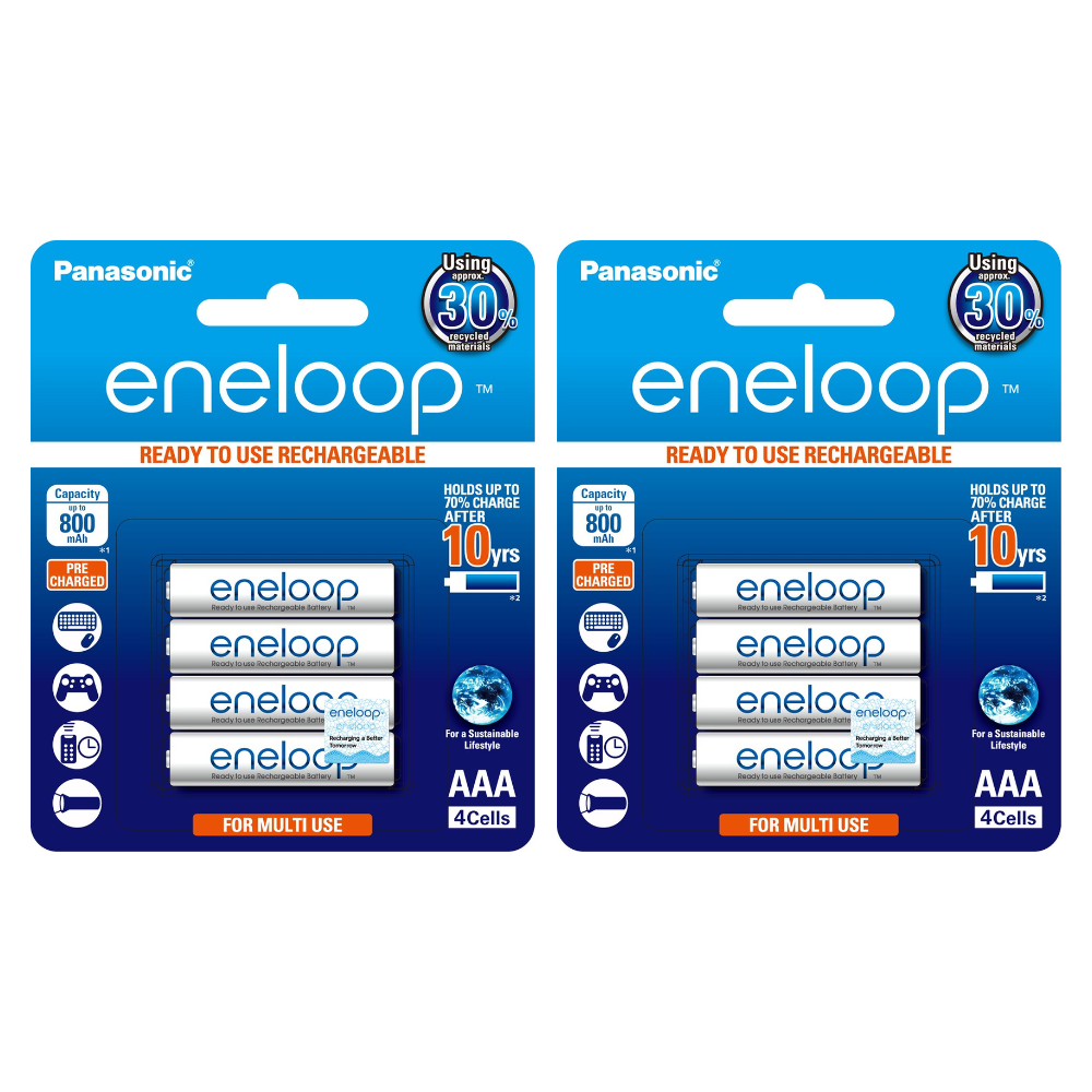 Panasonic Eneloop BK 4MCCE 4BT AAA Rechargeable Battery Pack of 4 (White) x2