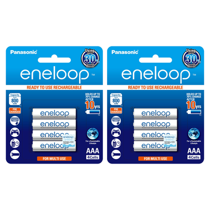 Panasonic Eneloop BK 4MCCE 4BT AAA Rechargeable Battery Pack of 4 (White) x2