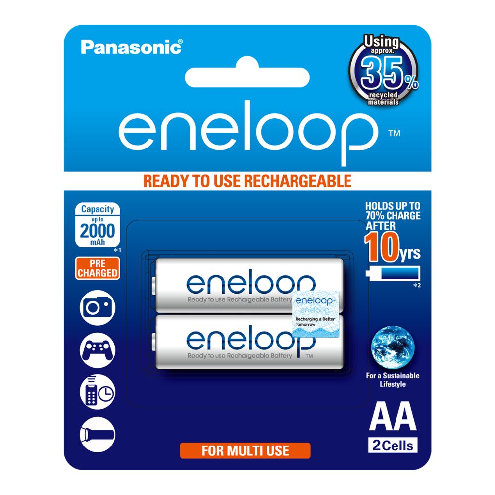 Eneloop AA Rechargeable Batteries x2 (White)
