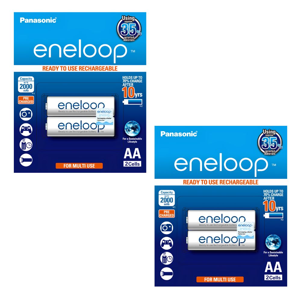 Panasonic Eneloop BK 3MCCE 2BT AA Rechargeable Battery Pack of 2 (White) x2