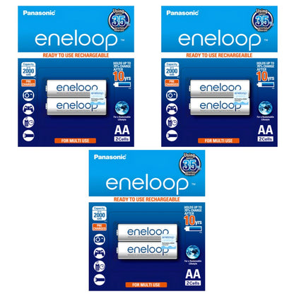 Panasonic Eneloop BK 3MCCE 2BT AA Rechargeable Battery Pack of 2 (White) x3