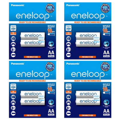 Panasonic Eneloop BK 3MCCE 2BT AA Rechargeable Battery Pack of 2 (White) x4