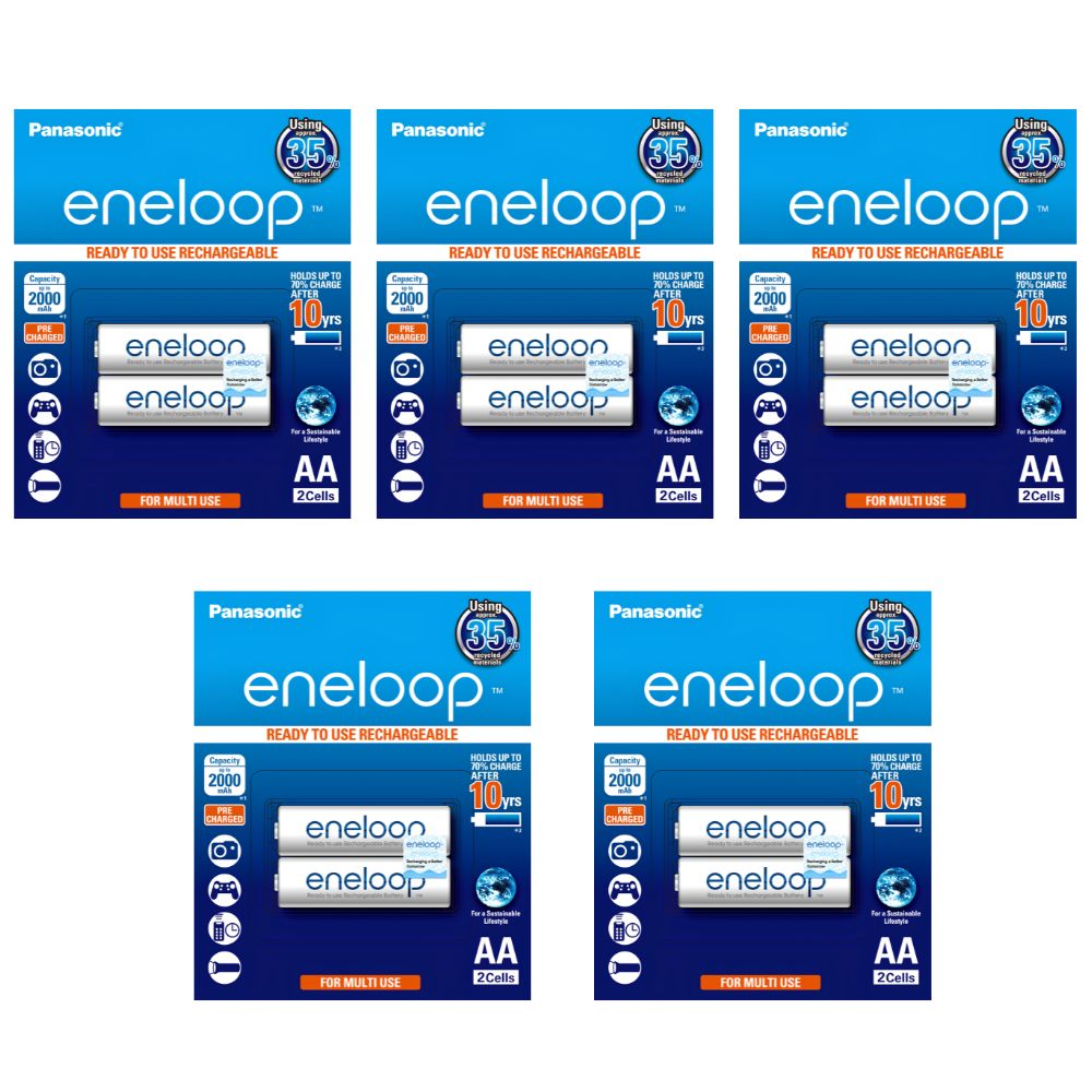 Panasonic Eneloop BK 3MCCE 2BT AA Rechargeable Battery Pack of 2 (White) x5  | JG Superstore