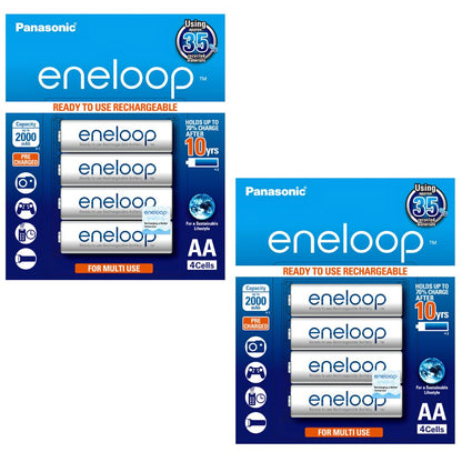 Panasonic Eneloop BK 3MCCE 4BT AA Rechargeable Battery Pack of 4 (White) x2