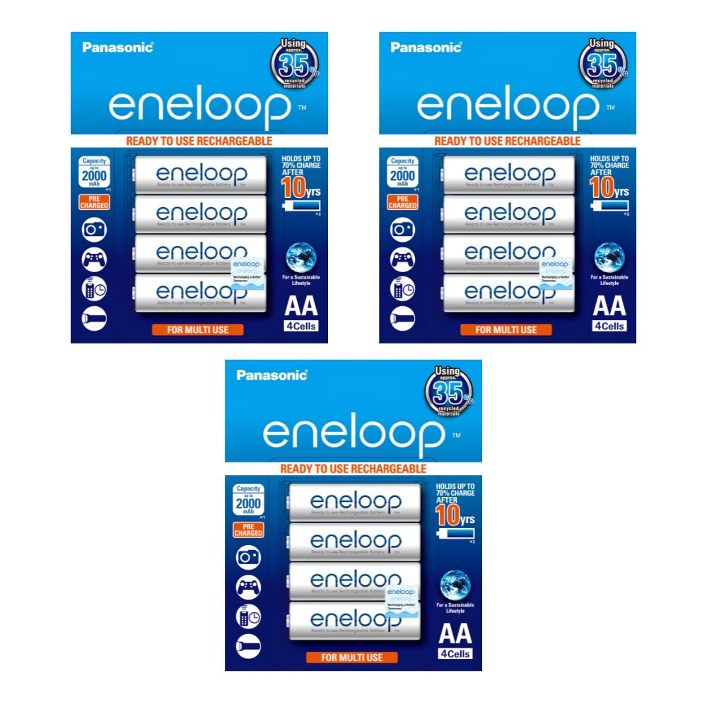 Panasonic Eneloop BK 3MCCE 4BT AA Rechargeable Battery Pack of 4 (White) x3