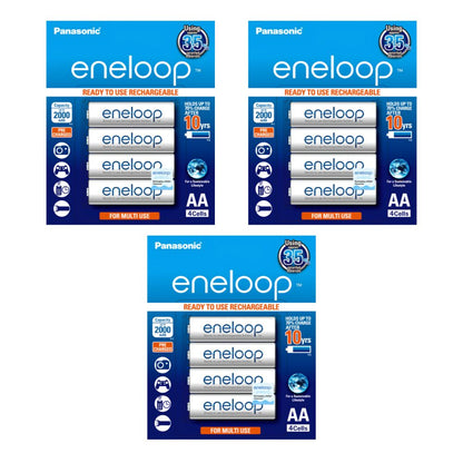 Panasonic Eneloop BK 3MCCE 4BT AA Rechargeable Battery Pack of 4 (White) x3
