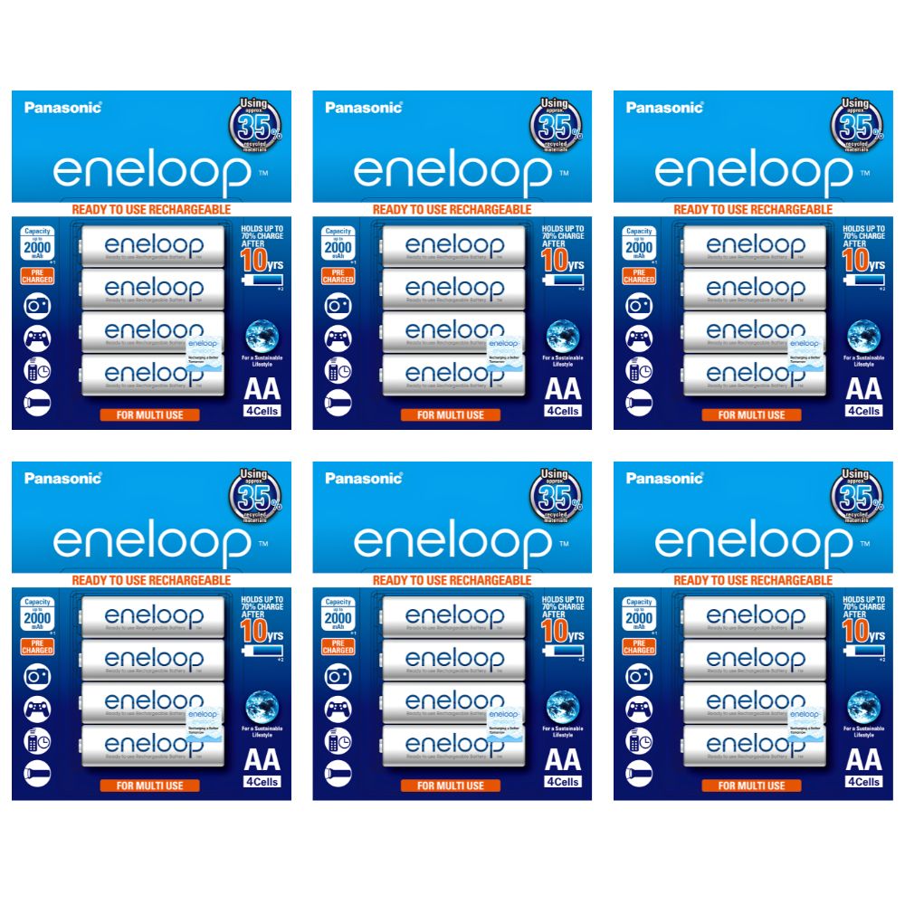 Panasonic Eneloop BK 3MCCE 4BT AA Rechargeable Battery Pack of 4 (White) x6