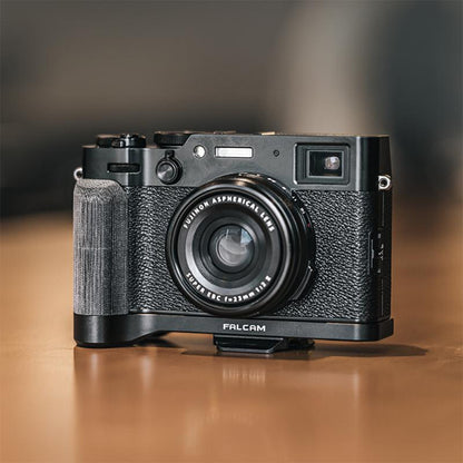 Falcam Quick Release L Shaped Handle Grip Aluminum Alloy for FUJIFILM X100 VI Mirrorless Camera w/ Molded Micarta Grip, Non Slip Pads, 1/4"-20 Threads, F22 F38 QR Interface Mounts, and Shoulder / Wrist Strap Slot | Black, Silver