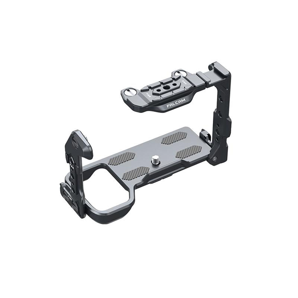 Falcam Quick Release Formfitting Camera Cage L-Bracket Bottom Plate Aluminum Alloy for Sony Alpha A7 A7S A7R A7C II A6700 and FX3 FX30 Mirrorless Cameras F22 F38 F50 QR Interface Mounts, Cold Shoe Mount, 1/4"-20 Threads & Wrist Strap Slots