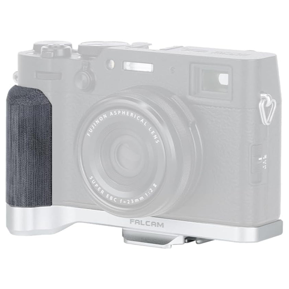 Falcam Quick Release L Shaped Handle Grip Aluminum Alloy for FUJIFILM X100 VI Mirrorless Camera w/ Molded Micarta Grip, Non Slip Pads, 1/4"-20 Threads, F22 F38 QR Interface Mounts, and Shoulder / Wrist Strap Slot | Black, Silver