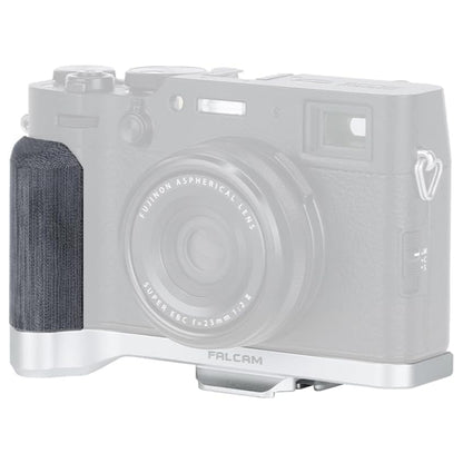 Falcam Quick Release L Shaped Handle Grip Aluminum Alloy for FUJIFILM X100 VI Mirrorless Camera w/ Molded Micarta Grip, Non Slip Pads, 1/4"-20 Threads, F22 F38 QR Interface Mounts, and Shoulder / Wrist Strap Slot | Black, Silver
