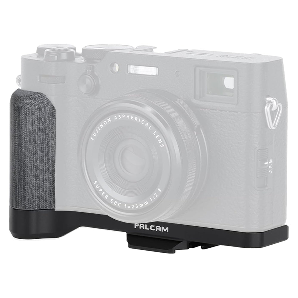 Falcam Quick Release L Shaped Handle Grip Aluminum Alloy for FUJIFILM X100 VI Mirrorless Camera w/ Molded Micarta Grip, Non Slip Pads, 1/4"-20 Threads, F22 F38 QR Interface Mounts, and Shoulder / Wrist Strap Slot | Black, Silver