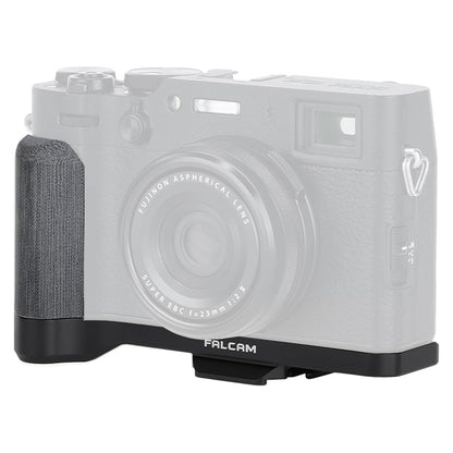 Falcam Quick Release L Shaped Handle Grip Aluminum Alloy for FUJIFILM X100 VI Mirrorless Camera w/ Molded Micarta Grip, Non Slip Pads, 1/4"-20 Threads, F22 F38 QR Interface Mounts, and Shoulder / Wrist Strap Slot | Black, Silver
