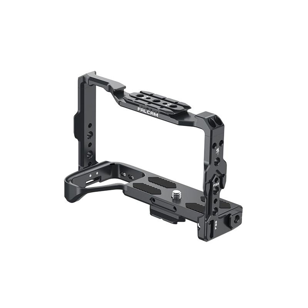 Falcam Quick Release Formfitting Camera Cage L-Bracket Bottom Plate Aluminum Alloy for Sony Alpha A7 A7S A7R A7C II A6700 and FX3 FX30 Mirrorless Cameras F22 F38 F50 QR Interface Mounts, Cold Shoe Mount, 1/4"-20 Threads & Wrist Strap Slots