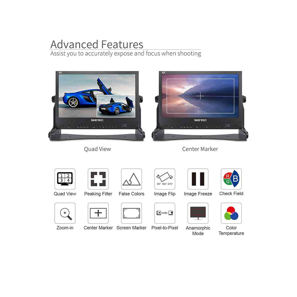 Feelworld SEETEC Full HD 15.6" Live Streaming Broadcast IPS LCD Monitor 1920 x 1080 with Multiview Display, 4-In/Out 4K HDMI, Multiple Shooting Functions and VESA Mount for Live Streaming & Broadcasting Production |  ATEM156