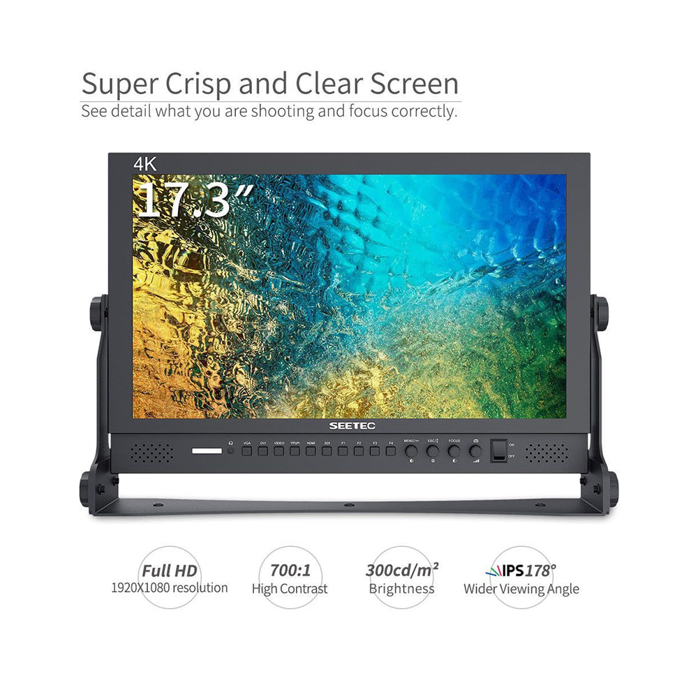 Feelworld SEETEC Full HD 17.3" Broadcast LCD Monitor 1920×1080 with Color Calibration, 3G-SDI, 4K HDMI, Audio, Video, DVI Input, Multiple Shooting and Panel Button Function for Film & Broadcasting | P173-9HSD