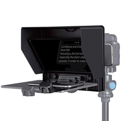 FEELWORLD TP10 Portable 10" Folding Teleprompter Supports 11" Smartphone Tablet (Diagol Measurement) for Phone & Camera Shoot with Lens Adapter Set