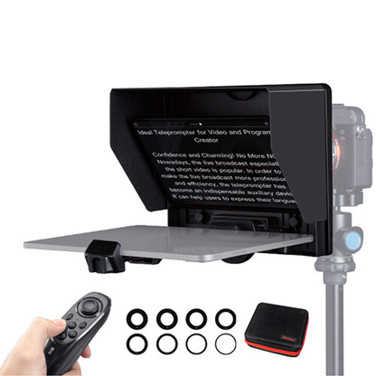 FEELWORLD TP10 Portable 10" Folding Teleprompter Supports 11" Smartphone Tablet (Diagol Measurement) for Phone & Camera Shoot with Lens Adapter Set